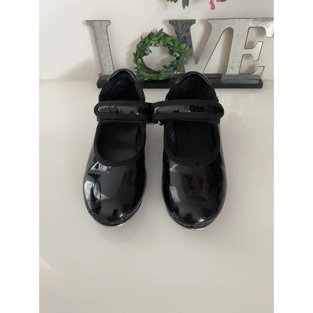 Freestyle by Danskin Tap Shoes Youth Size 10 Black Adjustable Strap Patent Shine